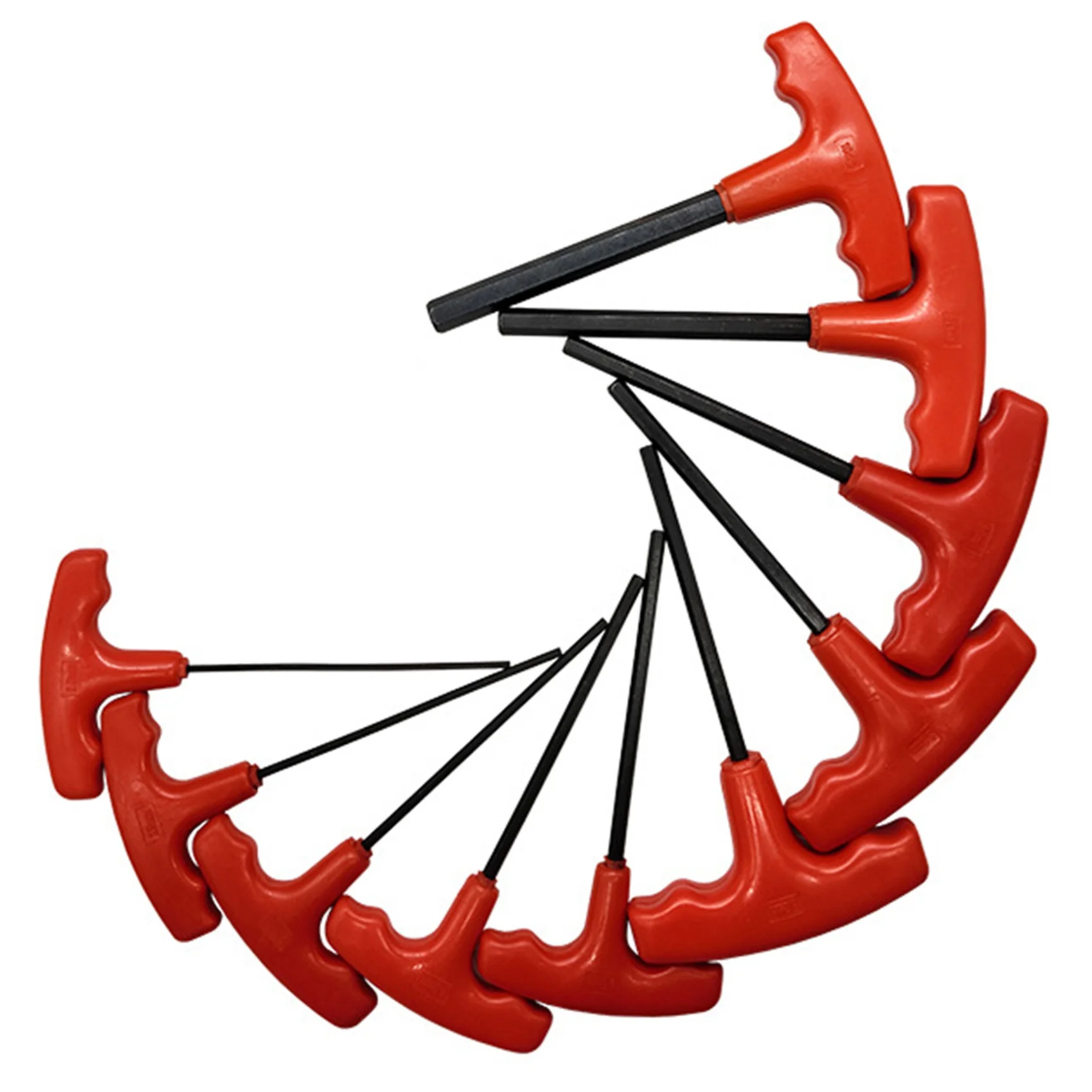 Conjunto de 10 peças H2-H10 chave sextavada vermelha métrica plana em forma de T com estrutura de ferro