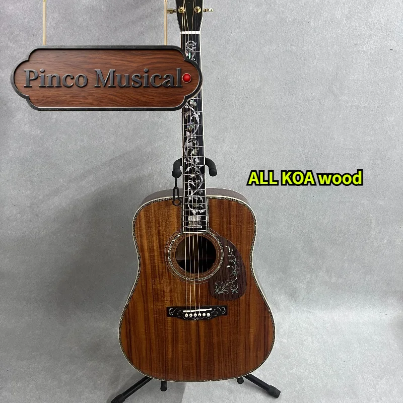 Dtype  41 Inch  All KOA 45 Seriers Acoustic Guitar Koa Body Floral Vine Abalone Inlay Pickguard Singing Fingerstyle Unisex