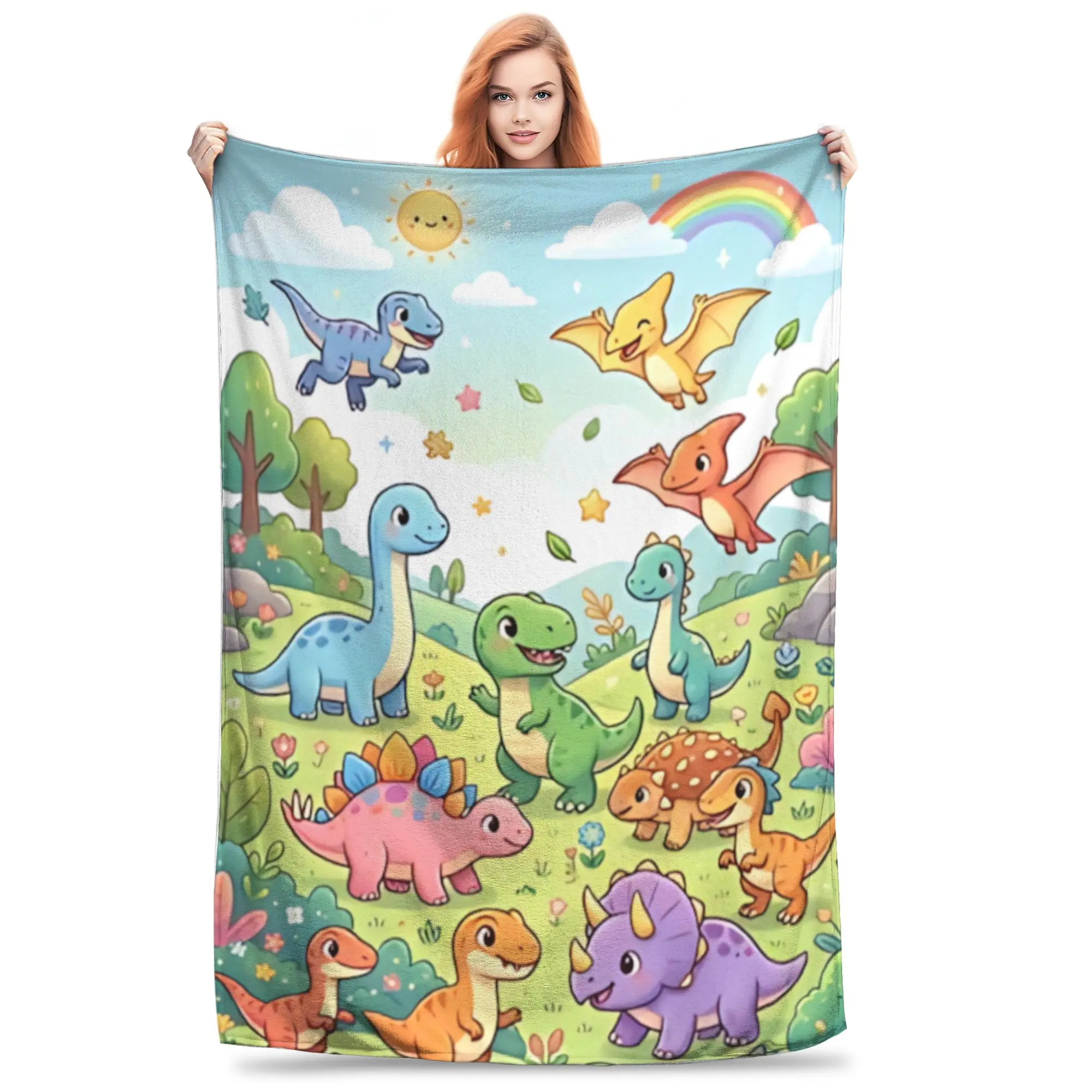 1PC Home Cute Dinosaur  Blanket Throw Super Cosy Plush Living Room Sofa Gift for Give Thanks Christmas Happy New Year