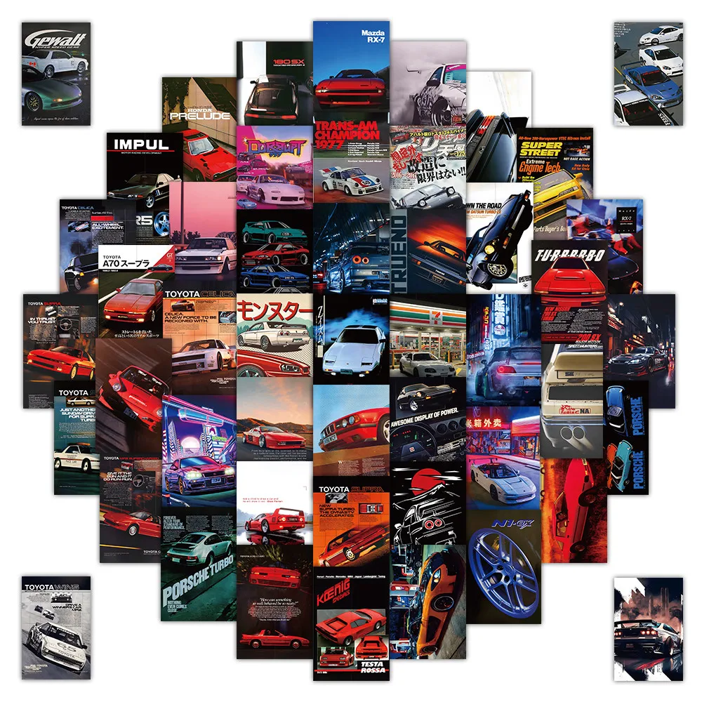 53-Piece JDM Poster Style Racing Car Stickers - Decorative Decals for Skateboards, Luggage & Phone Cases AnimeWorlds Store
