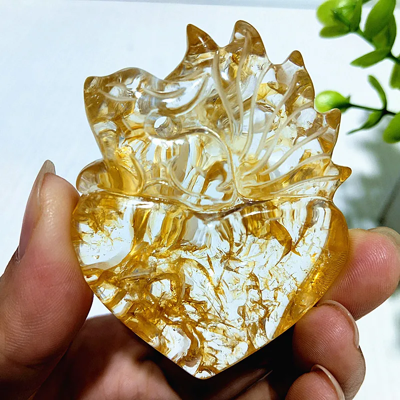 Natural Stones Yellow Hematoid Quartz Carving A Fox Meditation Energy Healing Feng Shui Crystal Room Decoration
