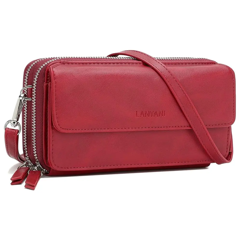 

RFID Crossbody Wallet Wristlet Purse with Phone Pocket For Women Vegan Leather