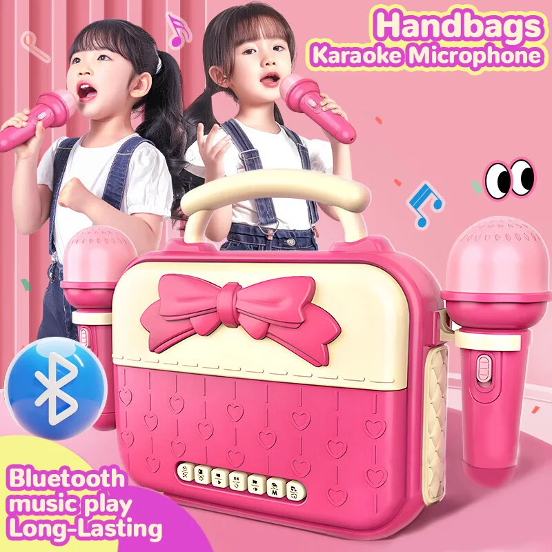 Kids Microphone Karaoke with Light Girls Handbag Music Speaker Instrument Sound Maker Toy Travel Educational Toy Gift for Child