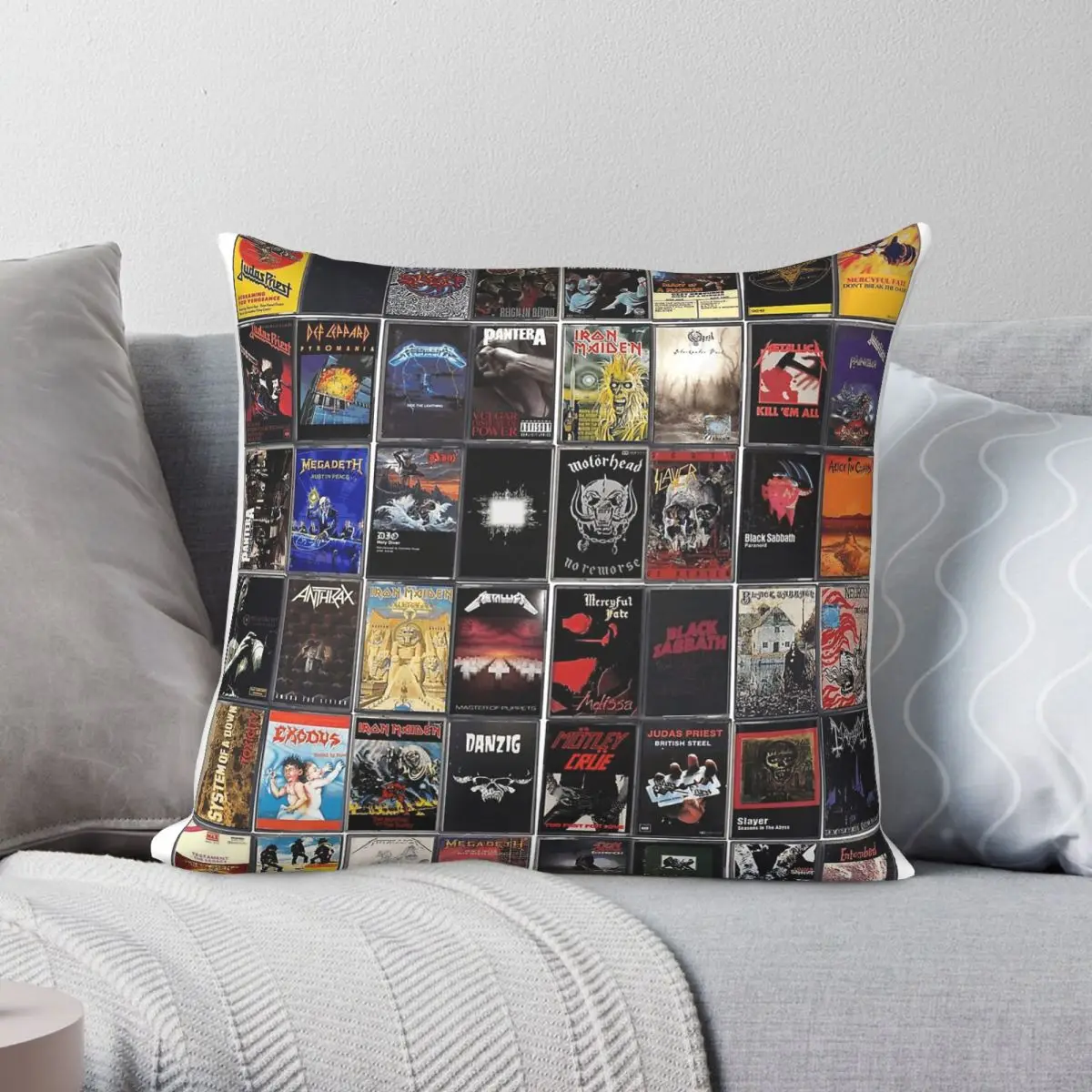 Greatest Ever Metal Music Quadratischer Kissenbezug aus Polyester, Leinen, Samt, mit Reißverschluss, dekorativ für das Zimmer