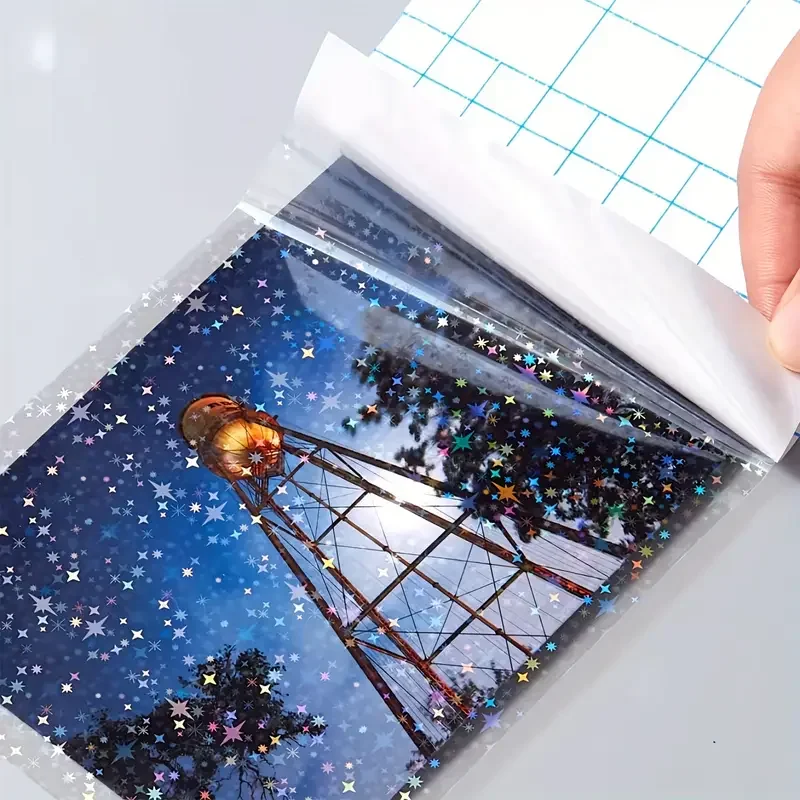 20 Sheets Holographic PVC Sticker Paper, A4 Mixed Patterns (Rainbow, Broken Glass, Stars, Dots), Self-Adhesive Cold Lamination