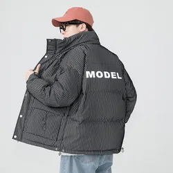 Chaqueta de plumón a rayas de alta gama de terciopelo Tipo 90 para hombres, cuello de temporada de invierno, abrigo cálido para jóvenes de montañismo, marca tide