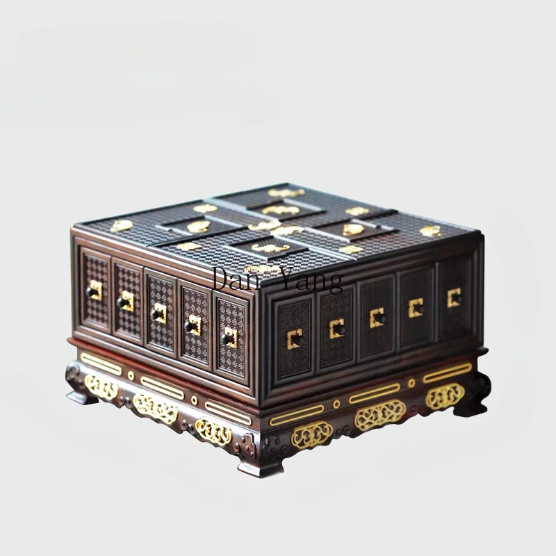 YJ big red rosewood wanzi lucky treasure box Chinese solid wood jewelry box mahogany jewelry storage box Treasure