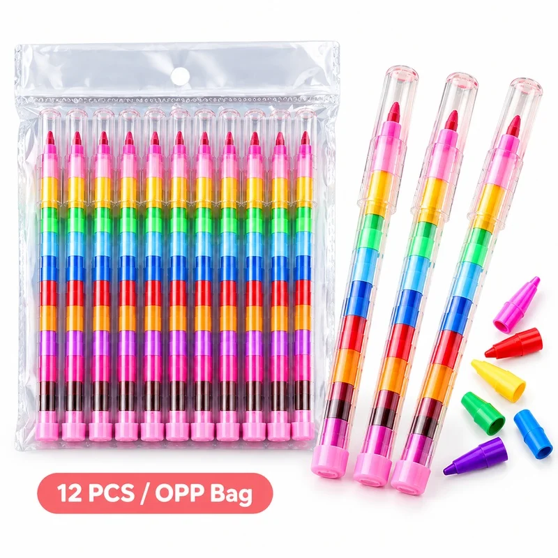 11-in-1 Stackable Crayon Pen Set 12PCS Detachable Color Drawing Pens for Kids School Art Doodle Creative Toy