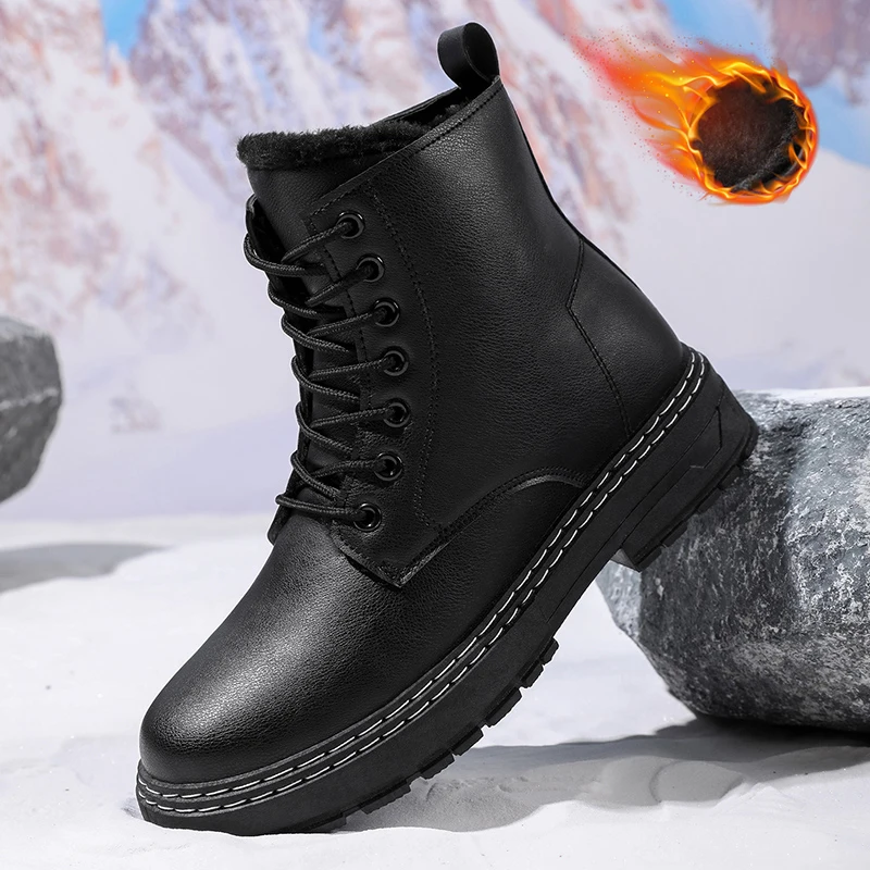 Męskie ocieplane polarem, grube śniegowce - zimowe buty dżinsowe (Promocja) |   Ciepłe na kemping/wędkowanie/poszukiwania polowań