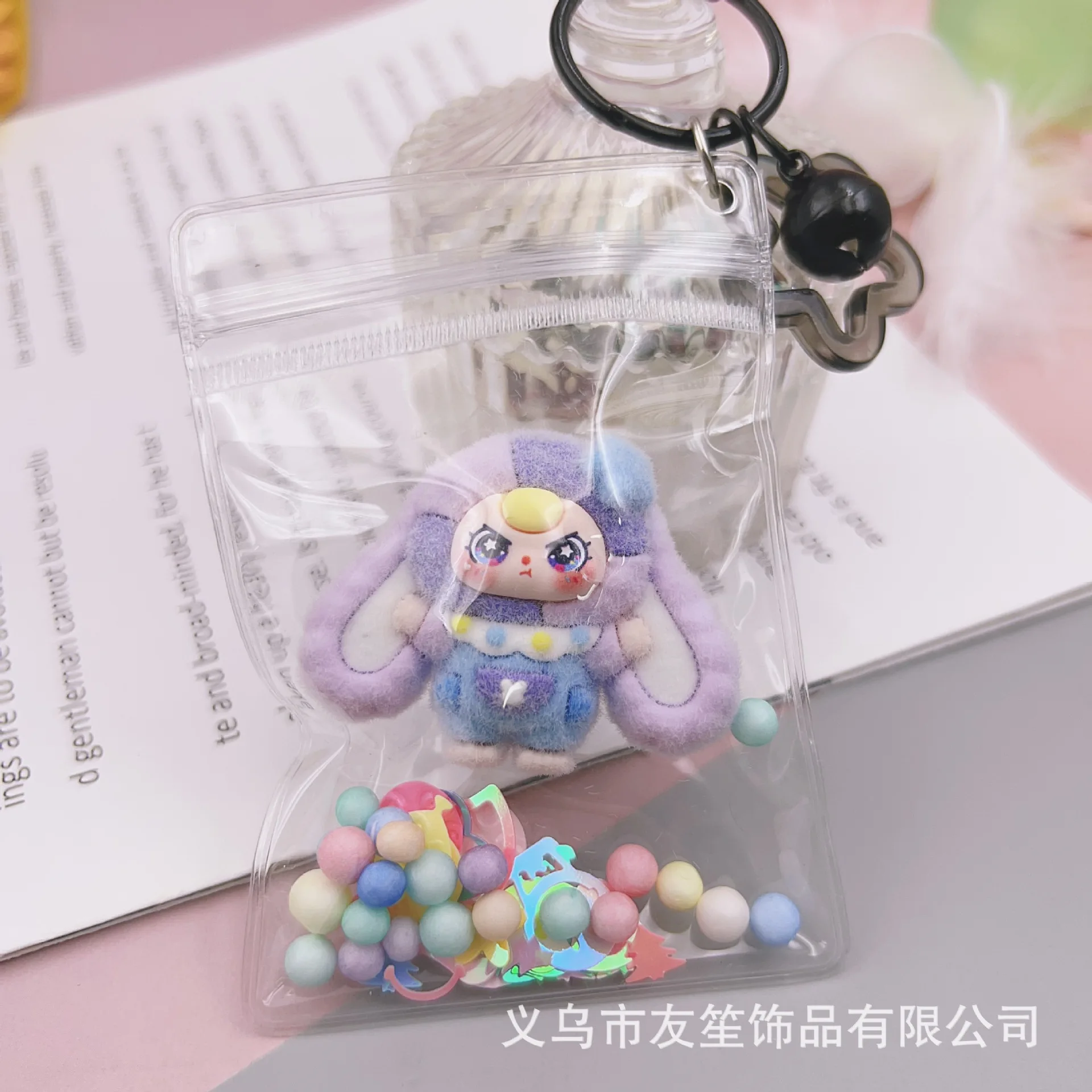 1PCSWinter small rabbit dopamine transparent baby bag cute keychain cartoon figurine