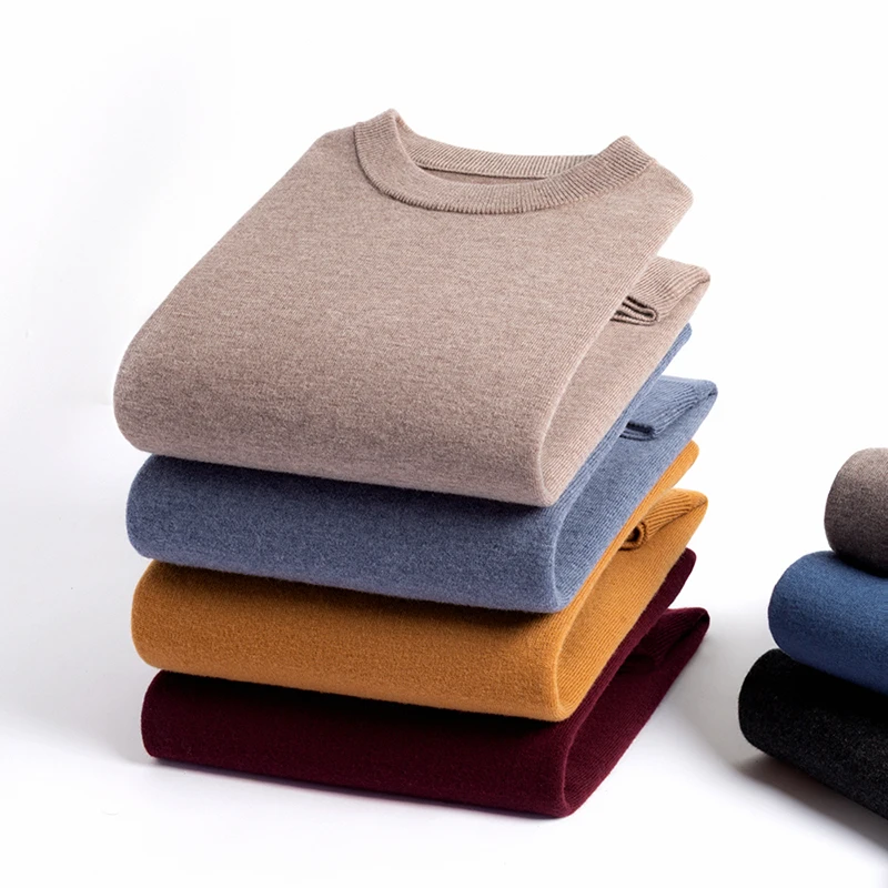 

100% Sheep Wool Clothes Men 2025 Autumn Winter Classic O-Neck Basic Sweater Long Sleeve Knitwear Cashmere Wool Jumpers
