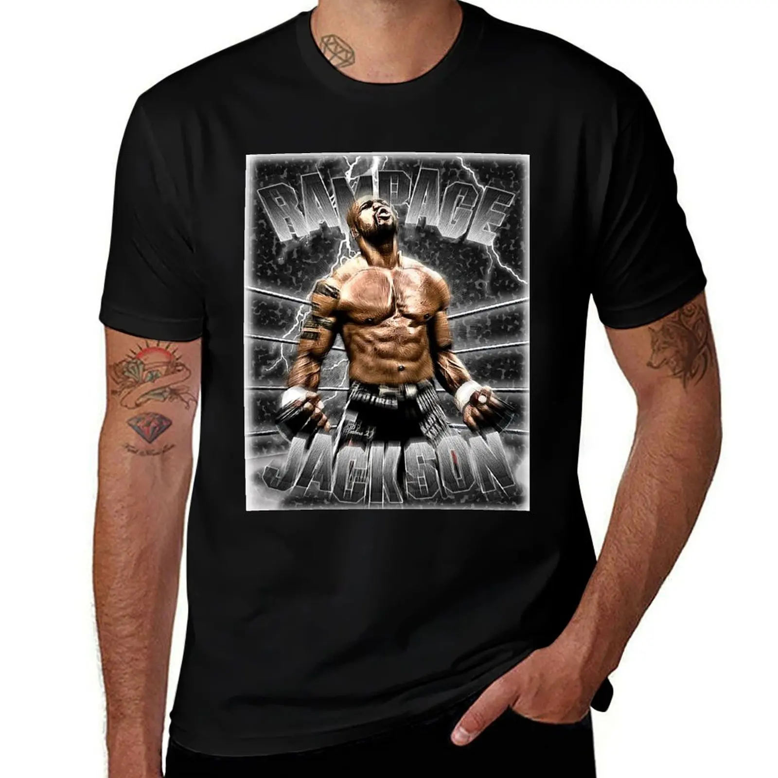 Футболка Rampage Jackson Tribute D-1 с принтом постера, рабочая, повседневная, свободного кроя.