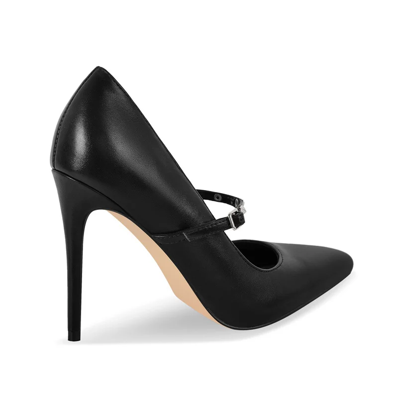 Onlymaker Women Pointed Toe Pumps Mary Jane Thin High Heel Shoes With Ankle Strap Balck Matte Pumps