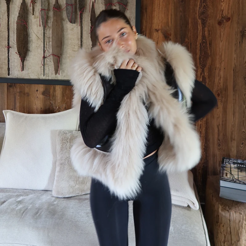 Women Faux Leather Vest Faux Fur Trim Sleeveless Open Front Cropped Layering Gilet Luxury Winter Casual Street Ladies Waistcoat