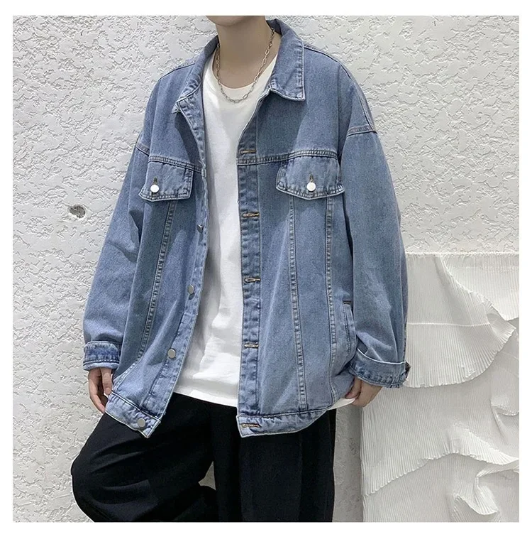 

Men Denim Jacket Single Breasted Coat Jacket Long Sleeve Cardigan Outerwear Turn Down Collar Spring High Street Pockets