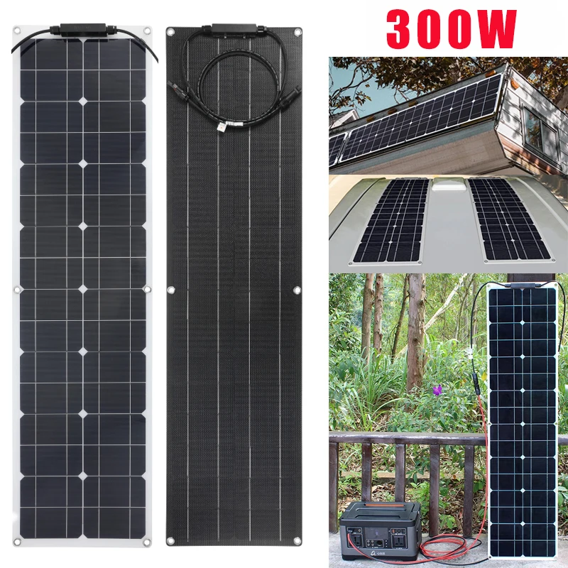 

300W Solar Panel 18V ETFE Flexible Monocrystalline Solars Plate Cell Battery System Kit for Home Marine Camping Boat RV 1060mm