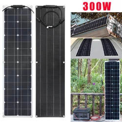 300W Solar Panel 18V ETFE Flexible Monocrystalline Solars Plate Cell Battery System Kit for Home Marine Camping Boat RV 1060mm