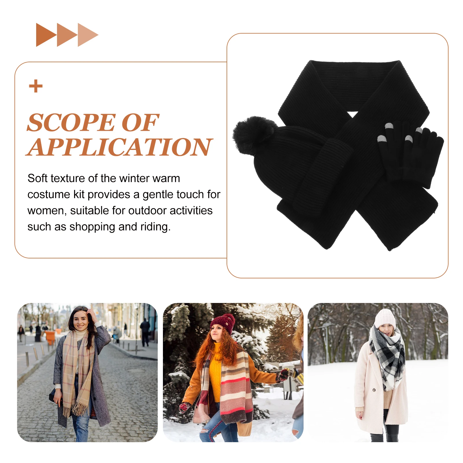 

1 Set Touchscreen Gloves Women Winter Warm Costume Set Beanie Hat Scarf Riding Gloves Cold Weather Accessories Outdoor Soft