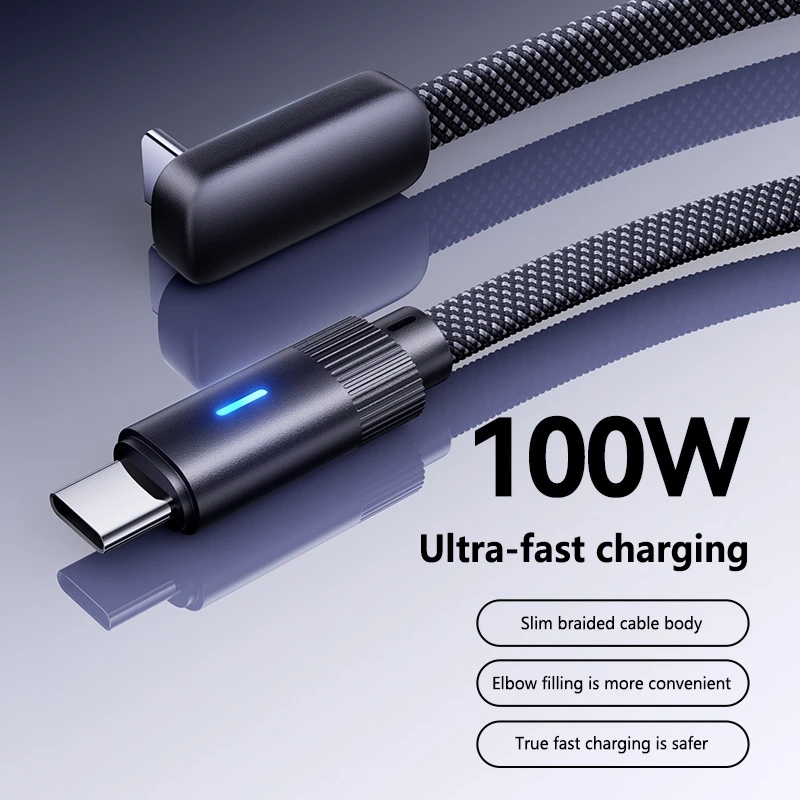 New L-Shape 100W Type C to Type C Flat Data Cable Fast Charging for iPhone 17 16 15 Huawei OPPO Honor