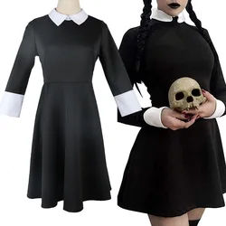 Movie Wednesday Addams Cosplay Costume Fancy Dress Vintage Black Gothic Outfits Halloween Party Costume Women Girls Adult Child