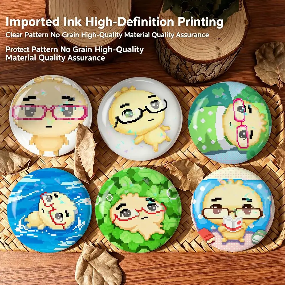 Korean Glasses M-Mandu dumpling Custom Tinplate Round Button Badges Pins Brooches for Clothes Backpack