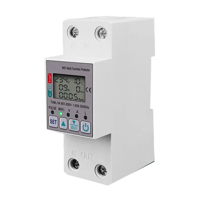 ABGN Tuya 63A 110V 220V WiFi Meter Kwh Metering Switch Timing Function with Voltage Current and Leakage Protection
