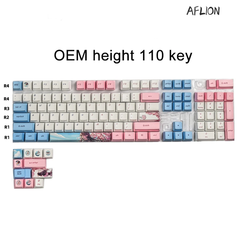 Aflion ثنائي الأبعاد فتاة موضوع لوحة المفاتيح الميكانيكية 108key الألعاب أنيمي Pbt Keycap لتقوم بها بنفسك مخصص OEM الشخصي الحراري التسامي