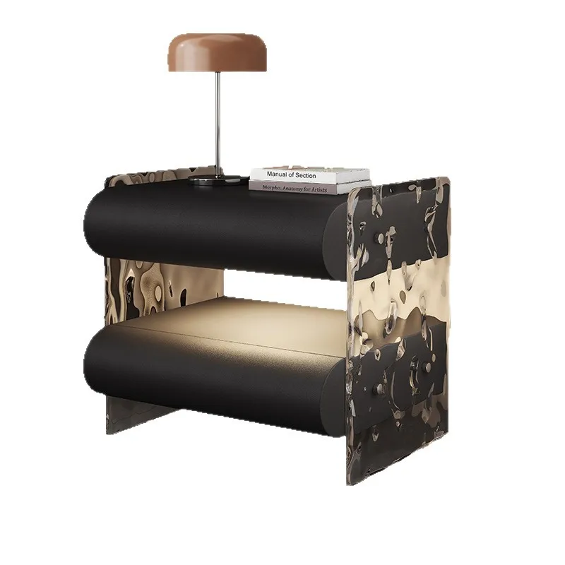 acrylic coffee table, bedside table, water ripples on the side of the sofa