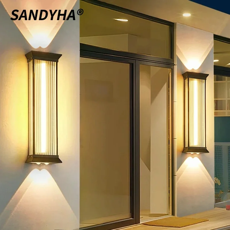 SANDYHA Waterproof LED Outdoor Wall Light Spotlight Long Strip Lamp Garden Terrace Home Decor Landscape Lighting