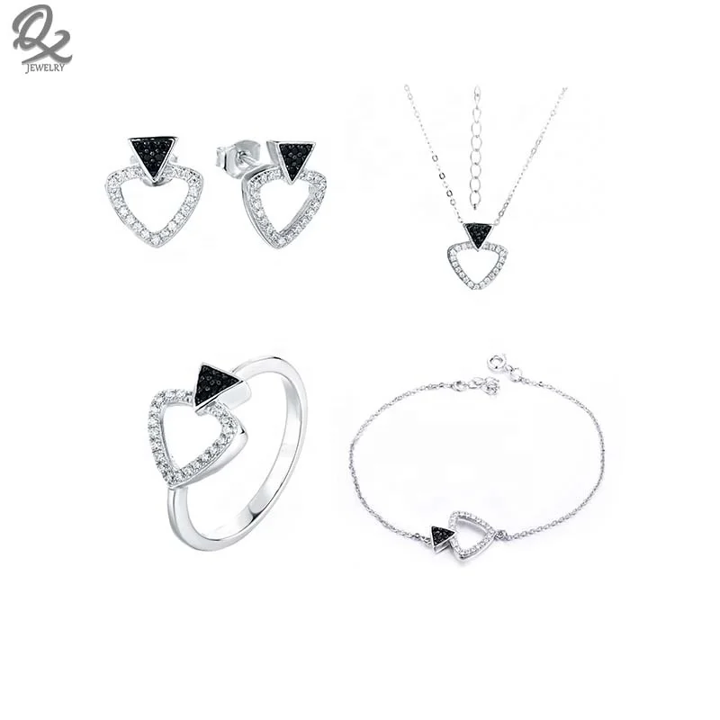 

Custom Women Luxury 925 Sterling Silver Black Spinel Zirconia Earrings Ring Necklaces Bracelets Fine Jewelry Set For Gift