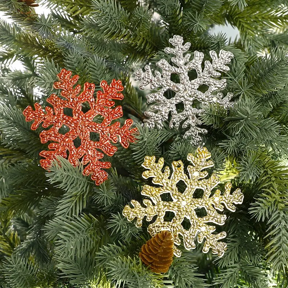 

3PCS Plastic Christmas Snowflake Pendants DIY Exquisite Artificial Snowflake Decoration Red Gold Xmas Tree Hanging Ornament