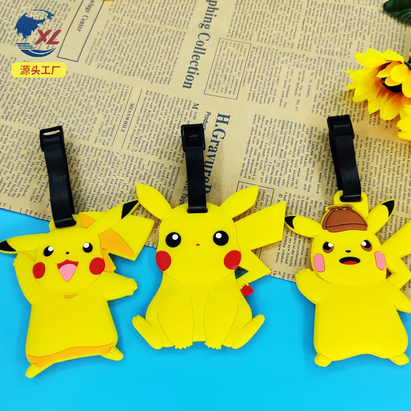 Pokemon Anime Leather Pikachu PVC Silicone with Luggage Tag Strap Children's Animation Surrounding Pvc Soft Plastic Luggage Tag