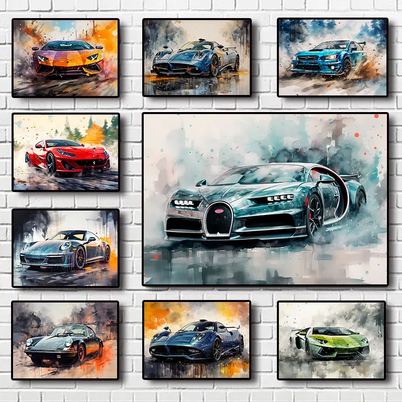 Watercolor Automobile Vehicles Sports Car Bus Poster and Prints Canvas Painting Modern Wall Art Pictures Room Home Decor Gifts