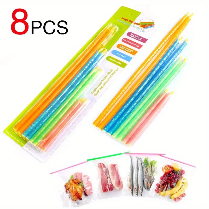 

8pcs Of 1 Set, Multi-Color Snack Bag Sealer Stick With Different Size, Multifunctional Food Bag Sealing Clip