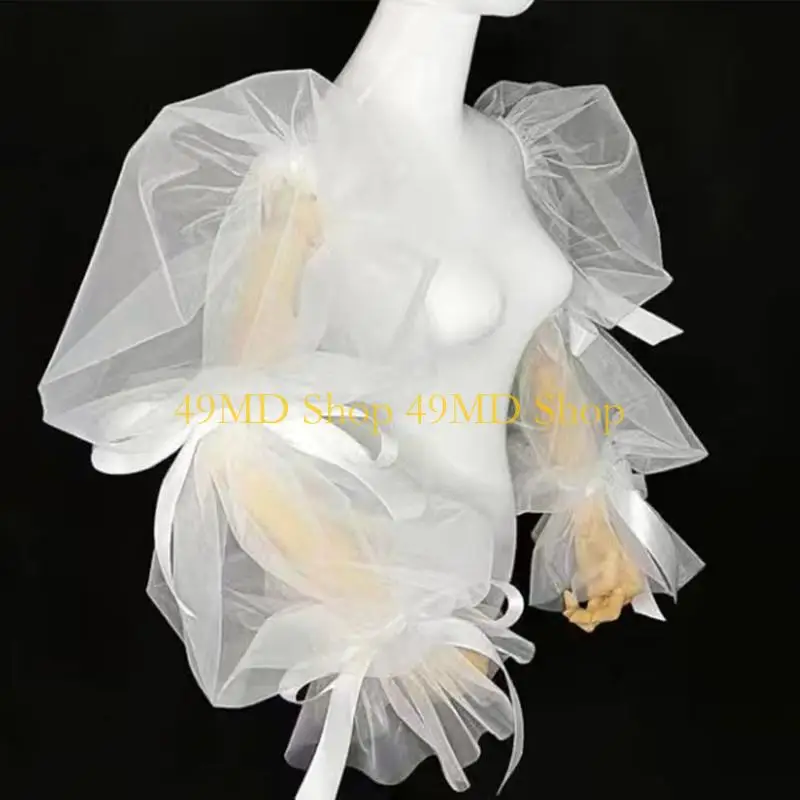 49MD Bride Bishop Sleeve Elegant Simple Long Sleeve Decorative Tulle for Wedding