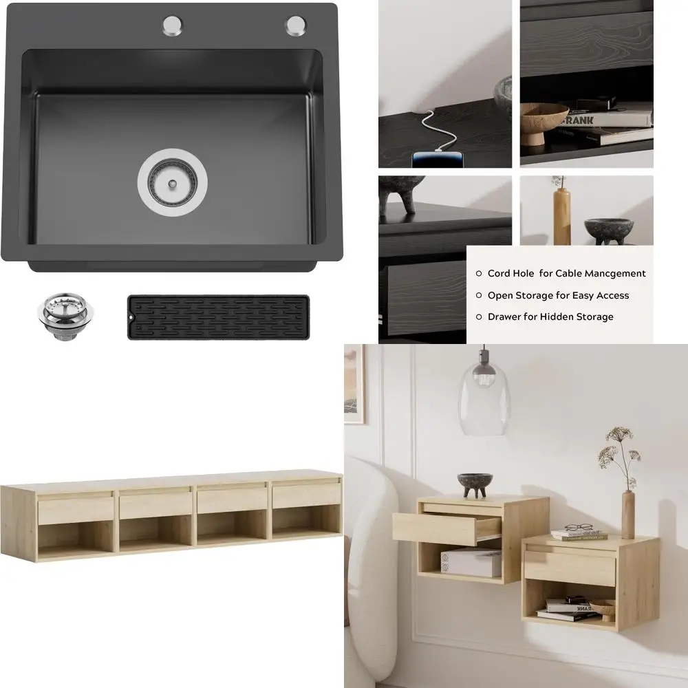 

Stainless Steel Kitchen and Bar Sink - Modern Single Bowl Topmount Sink with Silicon Mat for Contemporary Design