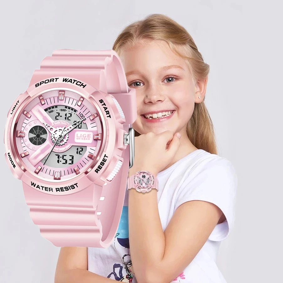 LIGE – montre-bracelet de Sport militaire pour enfants, étanche 50M, électronique, chronomètre numérique, pour garçons et filles, boîte