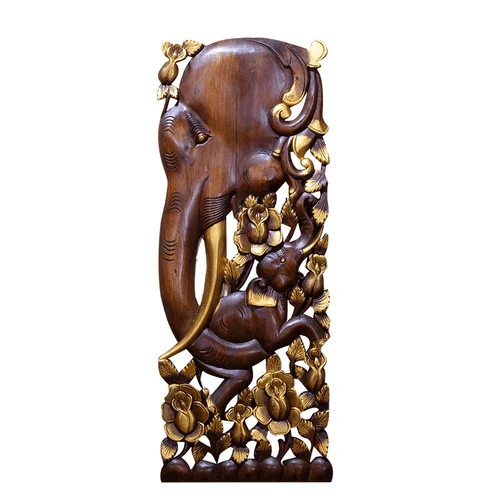 Thai handmade wood carving wall hanging / living room entrance decoration pendant / elephant solid wood carving