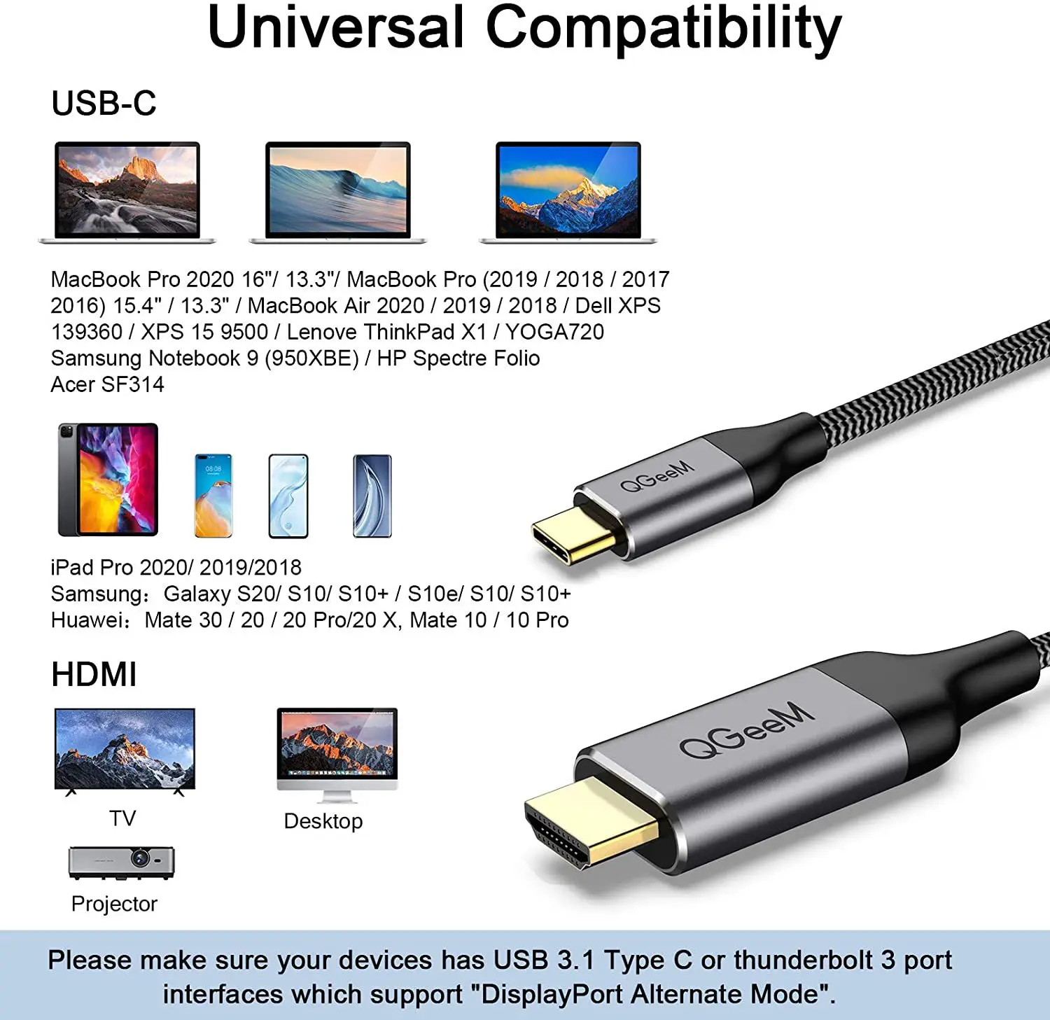 Type-C to HDTV High Definition 4K60Hz Mobile Computer Tablet Connection TV Monitor Data Cable