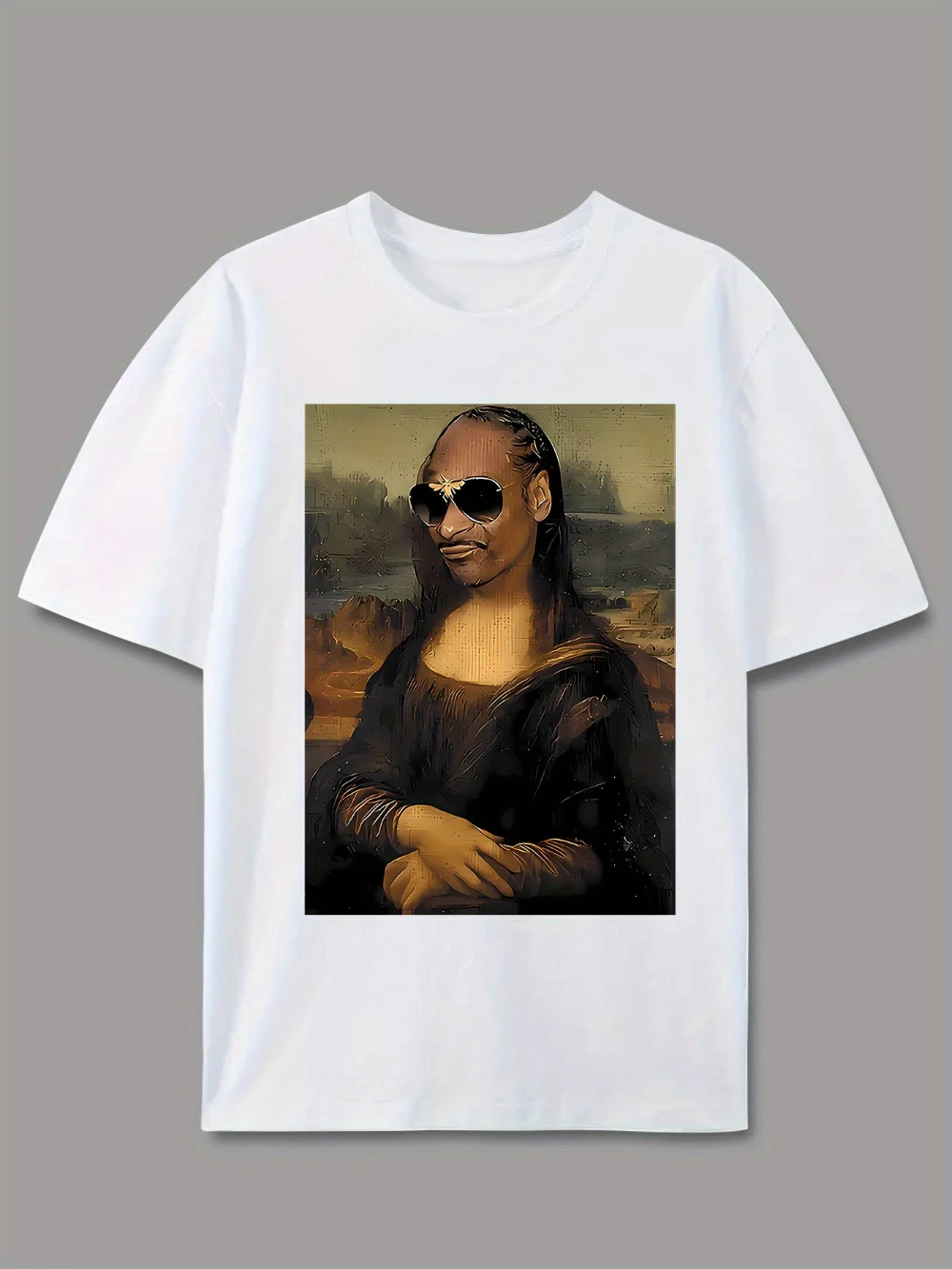 

Men's Black Mona Lisa Fashion Glasses Art Printed T-Shirt Summer Casual Street Style Crew Neck T-Shirt Soft and Comfortable
