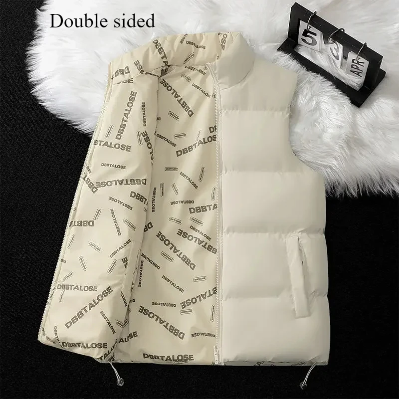 

Autumn and Winter Women's Wadded Jacket Vests Double Sided Solid Color Printed Pattern Casual Zipper Sleeveless Coats