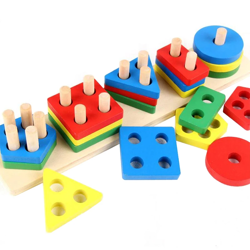 Building Block Four Sets Columns Geometric Sleeve Column Children Montessori Early Education Shape Matching Color Cognitive TMZ