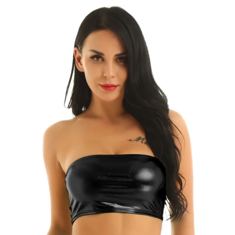 Spiegel Patent PU Bustier Top Vrouwen Club Wear Glanzende Cropped Stage Performance Sexy Tube Vest Westerse Stijl Mode