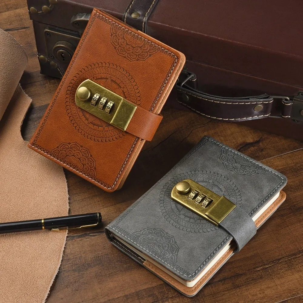 New A7 240 Pages Password Book PU Cover Portable Lock Diary Book Durable Thickened Paper Mini Notepad Notebook School Stationery