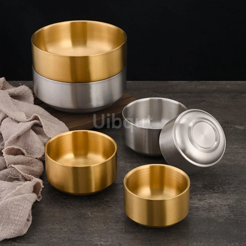 Koreanische Edelstahl Ramen Gold Schüssel Doppelschicht Obst Salat Suppe Schüsseln Golden Silber Küchenutensilien Ramen Rührschüssel