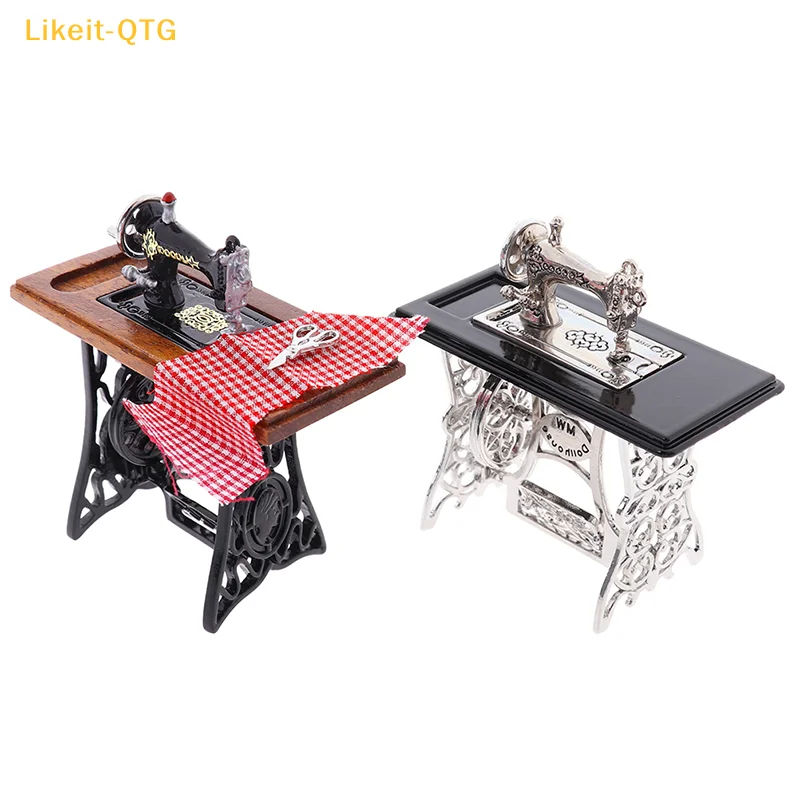 

Хит продаж! Миниатюрная швейная машинка 1:12 с ножницами для декора кукольного домика