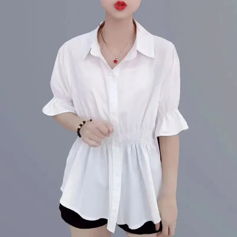 Camisas coreanas de gasa para mujer, novedad de verano, blusa de manga corta a la moda, camisa informal de Color sólido para mujer, Tops para mujer, abrigo B928