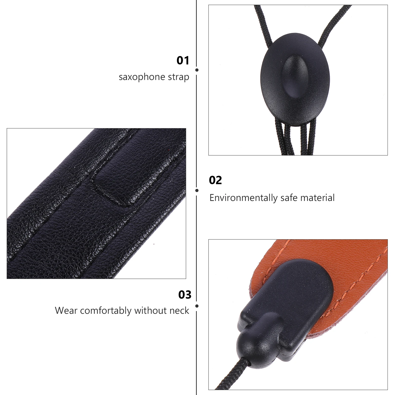 

Adjustable Universal Saxophone Neck Strap Pu Padded Comfortable Instrument Tool For Performance Practice Black