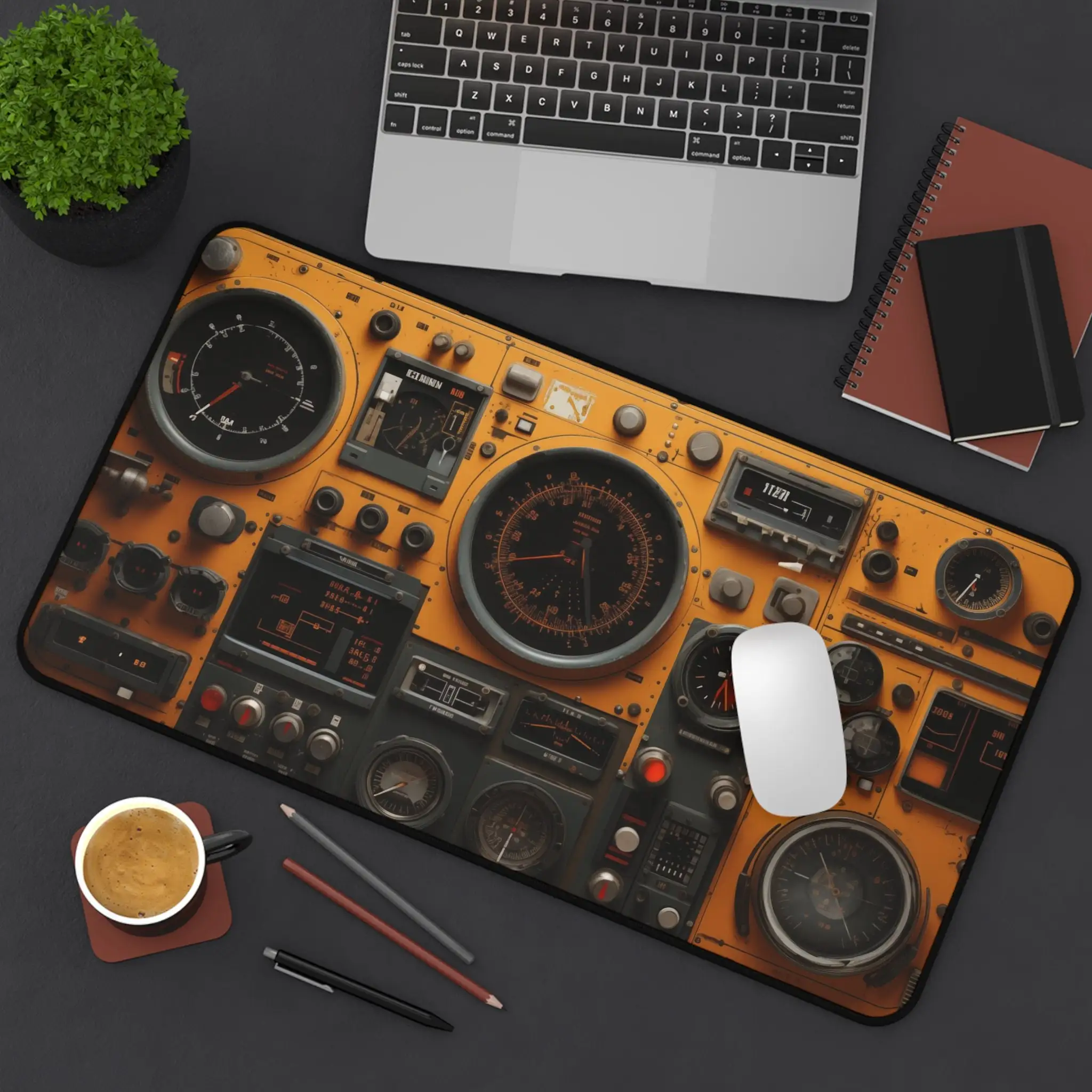 لوحة طاولة لوحة تحكم للمركبة الفضائية، لوحة ماوس XXL صفراء عتيقة، لوحة ماوس ألعاب الخيال العلمي غير قابلة للانزلاق، مناسبة للعمل واللعب #2