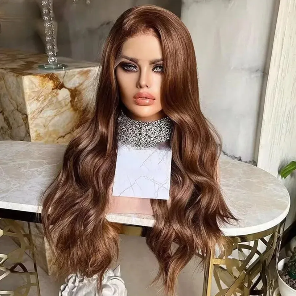 13X4 초콜릿 브라운 바디 웨이브 레이스 프론트 가발 HD 레이스 프론탈 가발 브라운 가발 합성 고품질 데일리 웨어 코스프레 여성용